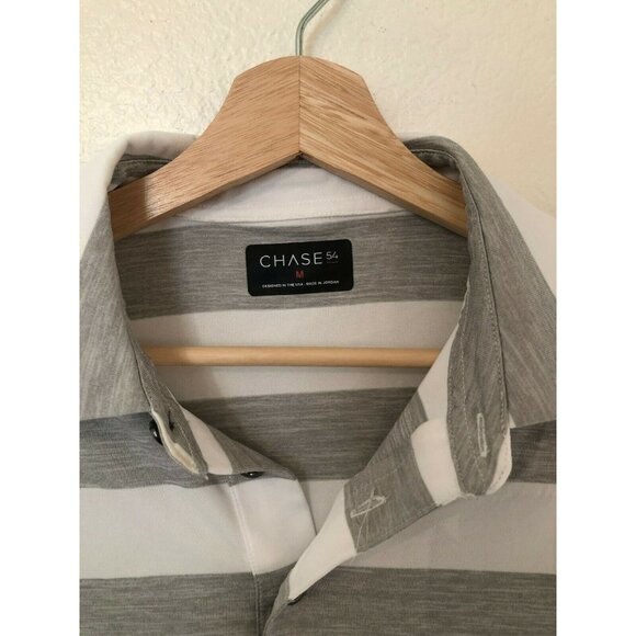 Chase 54 Striped Gray and White Short Sleeve Collared Polo Men's Medium - Picture 2 of 6